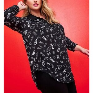 Torrid - Betsey Johnson Tunic Skull Hearts Black Georgette Blouse - 2X